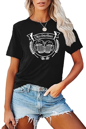 Oktoberfest Damen T-Shirt Frauen-Oberteil mit Bier-Festival-Aufdruck lockeres T-Shirt von hohololo