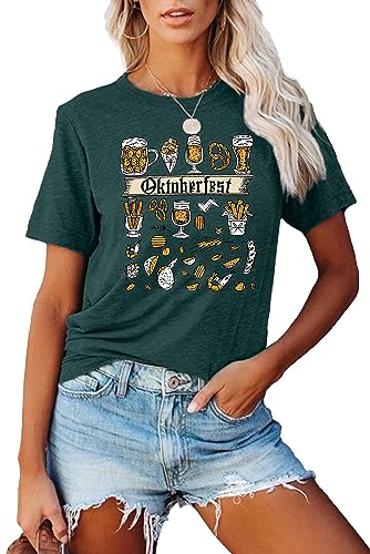 Oktoberfest Damen T-Shirt Frauen-Oberteil mit Bier-Festival-Aufdruck lockeres T-Shirt von hohololo