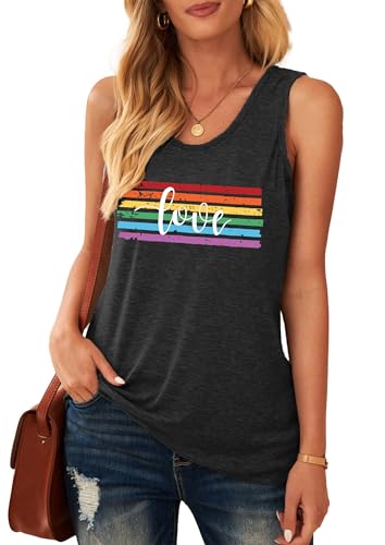 Pride Tank Top FüR Damen LGBT Love Regenbogen Muster Shirt Gay Pride Month Oberteile (Grau-a,M) von hohololo