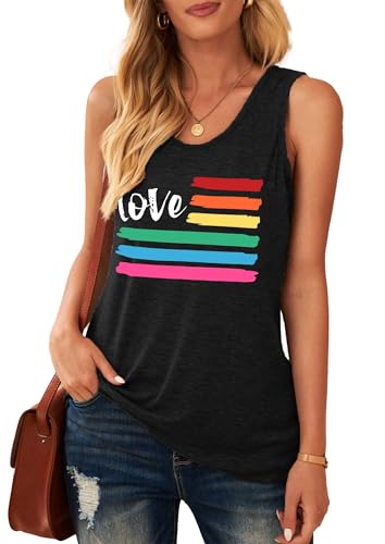 Pride Tank Top FüR Damen LGBT Love Regenbogen Muster Shirt Gay Pride Month Oberteile (Schwarz-a,XL) von hohololo