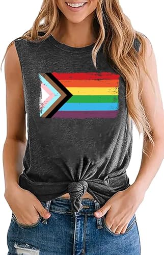 Pride Tank Top FüR Damen LGBT Regenbogen Flag Muster Shirt Gay Pride Month Oberteile (Grau-b,XXL) von hohololo