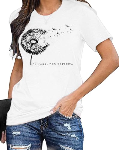 Pusteblume Shirt für Damen Blume Muster T-Shirt 'be real, not Perfect' Casual Shirts Pusteblume Shirt für Damen Blume Muster T-Shirt 'be real, not Perfect' Casual Shirts von hohololo