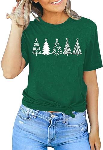 Weihnachtsbaum-Shirts für Frauen Weihnachts-T-Shirts Weihnachts-Shortsleeve-Graphic-T-Shirts Lässige Feiertagsshirts Oberteile... von hohololo