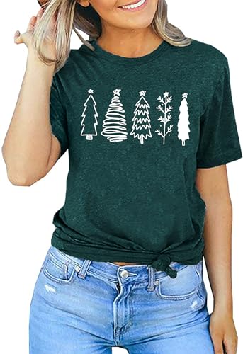 Weihnachtsbaum-Shirts für Frauen Weihnachts-T-Shirts Weihnachts-Shortsleeve-Graphic-T-Shirts Lässige Feiertagsshirts Oberteile... von hohololo