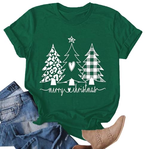 Weihnachtsbaum T-Shirt Für Damen Merry Christmas Bedruckte T-Shirts Kurzarm Holiday Tshirt Oberteile von hohololo