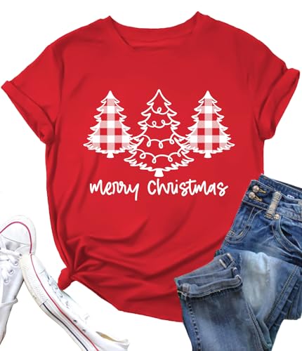 Weihnachtsbaum T-Shirt Für Damen Merry Christmas Bedruckte T-Shirts Kurzarm Holiday Tshirt Oberteile Weihnachtsbaum T-Shirt Für Damen Merry Christmas Bedruckte T-Shirts Kurzarm Holiday Tshirt Oberteile von hohololo