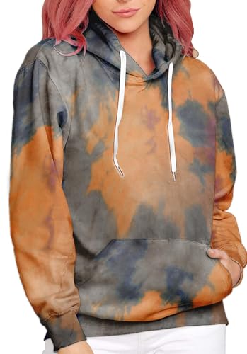 hohololo Batik Hoodie für Damen Tie Dye Kapuzenpullover Lässige Sweatshirt S-XXL (Mehrfarbig2,XXL) von hohololo