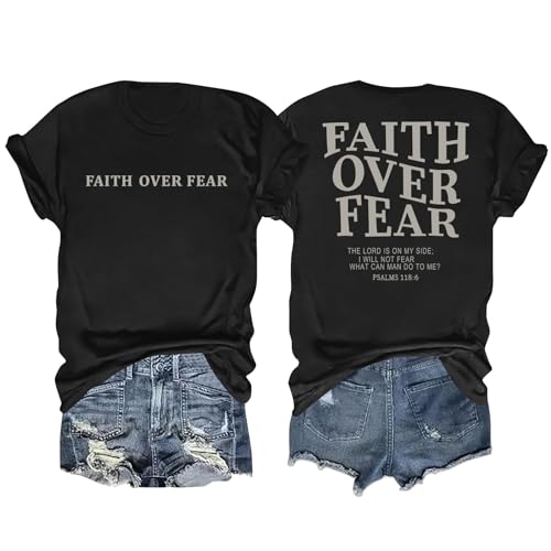 hohololo Damen Christliche T-Shirt Faith Over Fear Tshirts Christ Basic Shirts (Schwarz-a,XXL) von hohololo