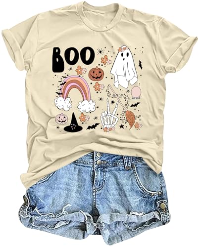 hohololo Damen Halloween Tshirt Haloween Geist Grafik Shirt KüRbis Skeletact Oberteil,Cremefarben-A,S hohololo Damen Halloween Tshirt Haloween Geist Grafik Shirt KüRbis Skeletact Oberteil,Cremefarben-A,S von hohololo
