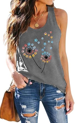 hohololo Damen Tank Top Mit Pusteblume Frauen Sommer Freizeit Tanktops Frau ÄRmellos Oberteile (Grau-a,S) von hohololo