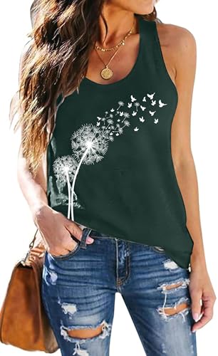 hohololo Damen Tank Top Mit Pusteblume Frauen Sommer Freizeit Tanktops Frau ÄRmellos Oberteile (Grün-a,M) von hohololo