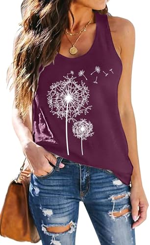 hohololo Damen Tank Top Mit Pusteblume Frauen Sommer Freizeit Tanktops Frau ÄRmellos Oberteile (Lila-A,XL) von hohololo
