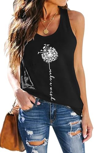 hohololo Damen Tank Top Mit Pusteblume Frauen Sommer Freizeit Tanktops Frau ÄRmellos Oberteile (Schwarz-a,XXL) von hohololo