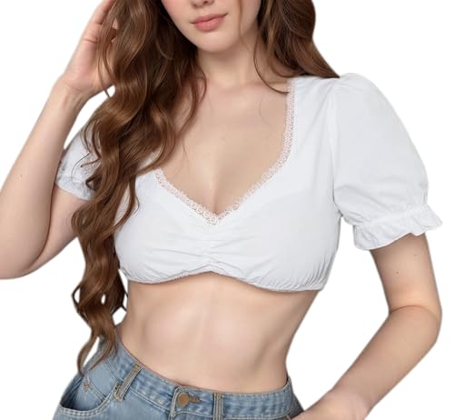hohololo Damen Trachtenbluse Dirndlbluse Trachtenmieder Oktoberfest Dirndlblusen,Weiß-A,L hohololo Damen Trachtenbluse Dirndlbluse Trachtenmieder Oktoberfest Dirndlblusen,Weiß-A,L von hohololo