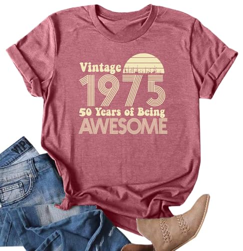hohololo Geburtstag T-Shirts für Damen zum 50 Geburtstag Vintage 1975 Tshirt 1974 Shirt Lässige Blusentops... (Rosa2,XL) von hohololo