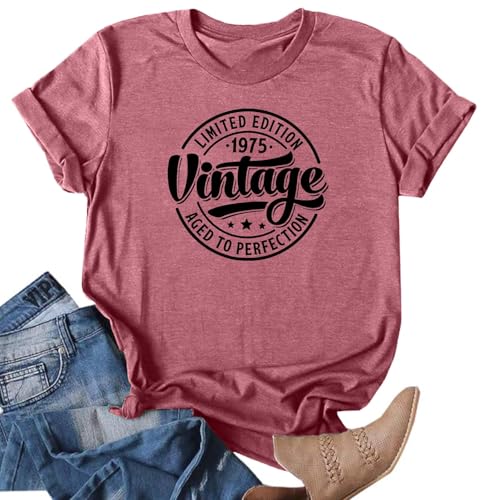 hohololo Geburtstag T-Shirts für Damen zum 50 Geburtstag Vintage 1975 Tshirt 1974 Shirt Lässige Blusentops... (Rosa3,XXL) von hohololo