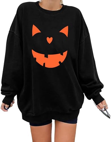 hohololo Halloween Pullover Damen Oversize Halloween Sweatshirt Kürbis Oberteil (Schwarz3,L) von hohololo