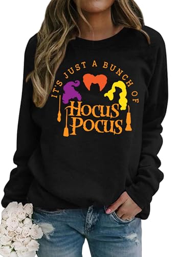 Halloween Sweatshirt Damen Hocus Pocus Langarmshirts Sanderson Sisters Pullover Tops Bluse (Schwarz1,L) von hohololo