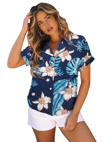 hohololo Hawaii-Hemd, Damen, Urlaubsbluse, Hawaii-Motiv, kurzärmlig, Hawaiianisch, Mehrfarbig, Large von hohololo