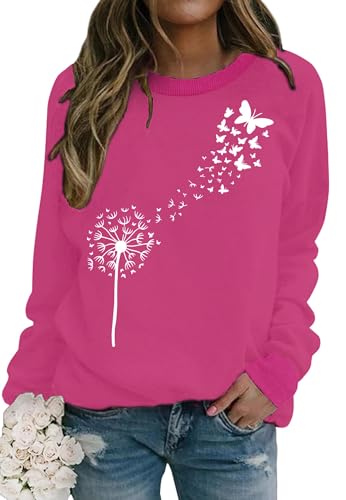 hohololo Pusteblume Sweatshirt Damen Löwenzahn Langarmshirt Pullover Herbst Winter Oberteile Tops (Rosa1,XL) von hohololo