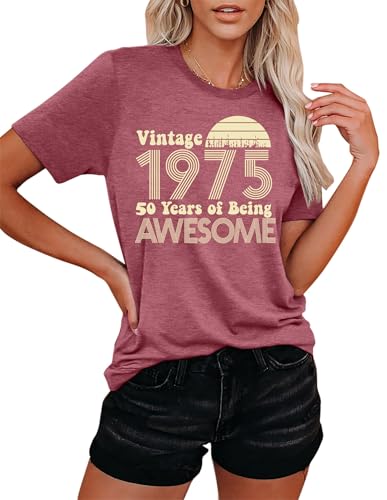 hohololo T-Shirt zum 50. Geburtstag, für Damen, Vintage-Stil, 1974, Grafik, lässig, Geburtstagsgeschenke, Bluse, Tops..., rosa 1, M von hohololo