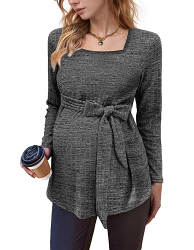 hohololo Umstandspullover Frauen Langarm Schwanger Oberteil Damen Tuniken Gestrickt Schwangerschaft Pullover von hohololo