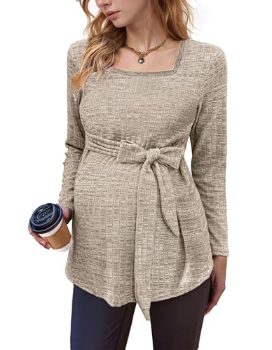 hohololo Umstandspullover Frauen Langarm Schwanger Oberteil Damen Tuniken Gestrickt Schwangerschaft Pullover von hohololo