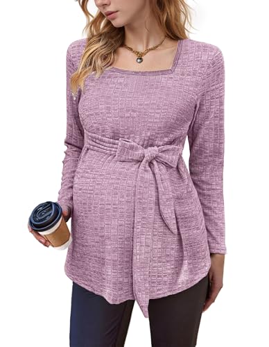 hohololo Umstandspullover Frauen Langarm Schwanger Oberteil Damen Tuniken Gestrickt Schwangerschaft Pullover von hohololo