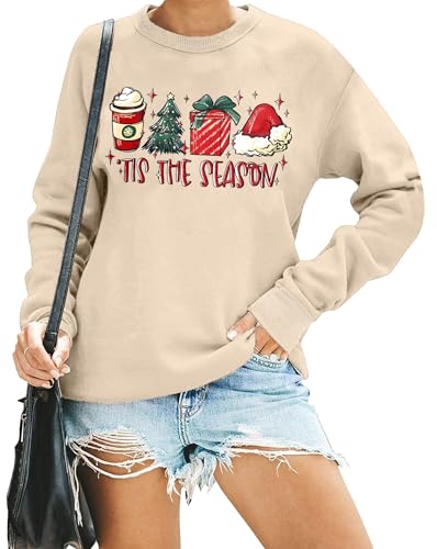 hohololo Weihnachts Sweatshirt Damen Weihnachtspullover Christmas Sweater Xmas Pullover (Beige1,XXL) von hohololo