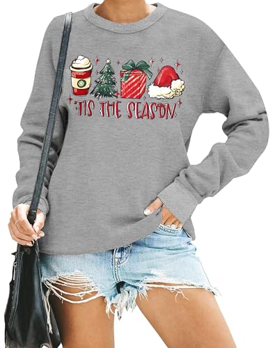 hohololo Weihnachts Sweatshirt Damen Weihnachtspullover Christmas Sweater Xmas Pullover (Grau1,XL) von hohololo