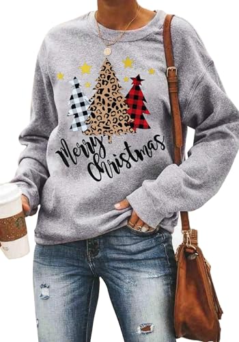 hohololo Weihnachts Sweatshirt Damen Weihnachtspullover Merry Christmas Pullover (Grau1,M) von hohololo
