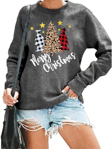 hohololo Weihnachts Sweatshirt Damen Weihnachtspullover Merry Christmas Pullover (Grau2,XXL) von hohololo