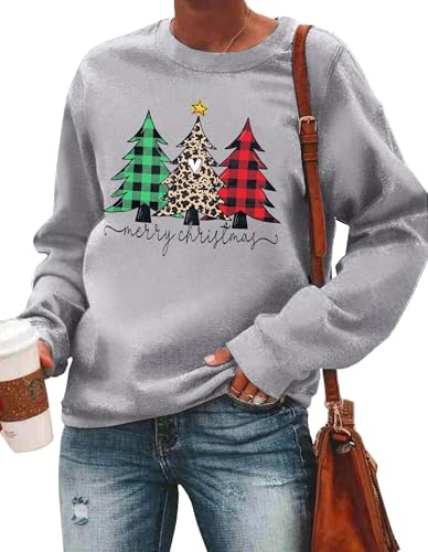 hohololo Weihnachts Sweatshirt Damen Weihnachtspullover Merry Christmas Pullover (Grau3,L) von hohololo