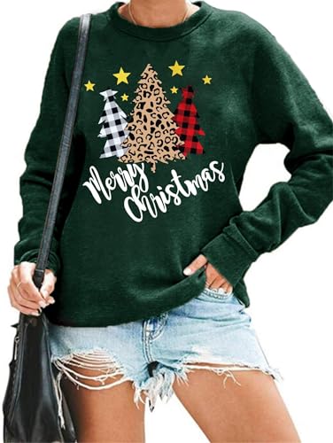 hohololo Weihnachts Sweatshirt Damen Weihnachtspullover Merry Christmas Pullover (Grün1,XXL) von hohololo
