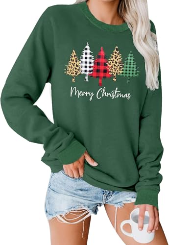 hohololo Weihnachts Sweatshirt Damen Weihnachtspullover Merry Christmas Pullover (Grün2,L) von hohololo