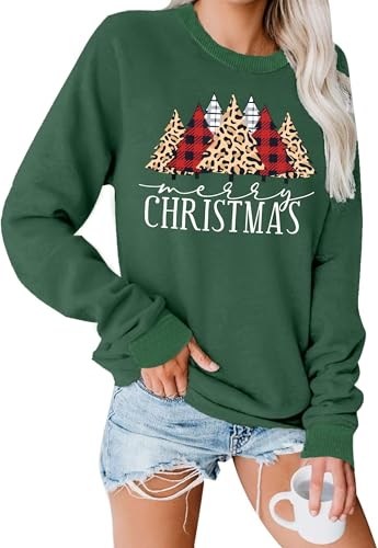 hohololo Weihnachts Sweatshirt Damen Weihnachtspullover Merry Christmas Pullover (Grün3,XL) von hohololo