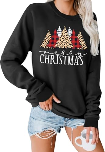 hohololo Weihnachts Sweatshirt Damen Weihnachtspullover Merry Christmas Pullover (Schwarz2,XL) von hohololo