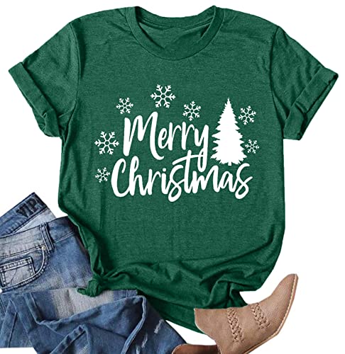 hohololo Weihnachts Tshirt Damen Christmas Shirt Merry Christmas Kurzarm-T-Shirt (Grün1,XXL) von hohololo
