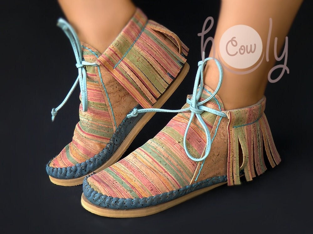 Handgemachte Funky Eco Friendly Vegan Serape Mokassins Aus Kork, Vegane Schuhe, Korkschuhe, Mokassins, Frauen, Öko Schuhe von holycowchic