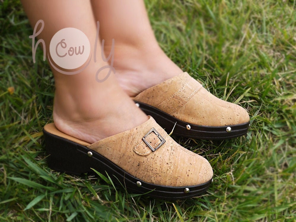 Handgemachte Vegan Umweltfreundliche Kork Clogs, Korkschuhe, Braun Schuhe, Damen Boho Vegane Clogs von holycowchic