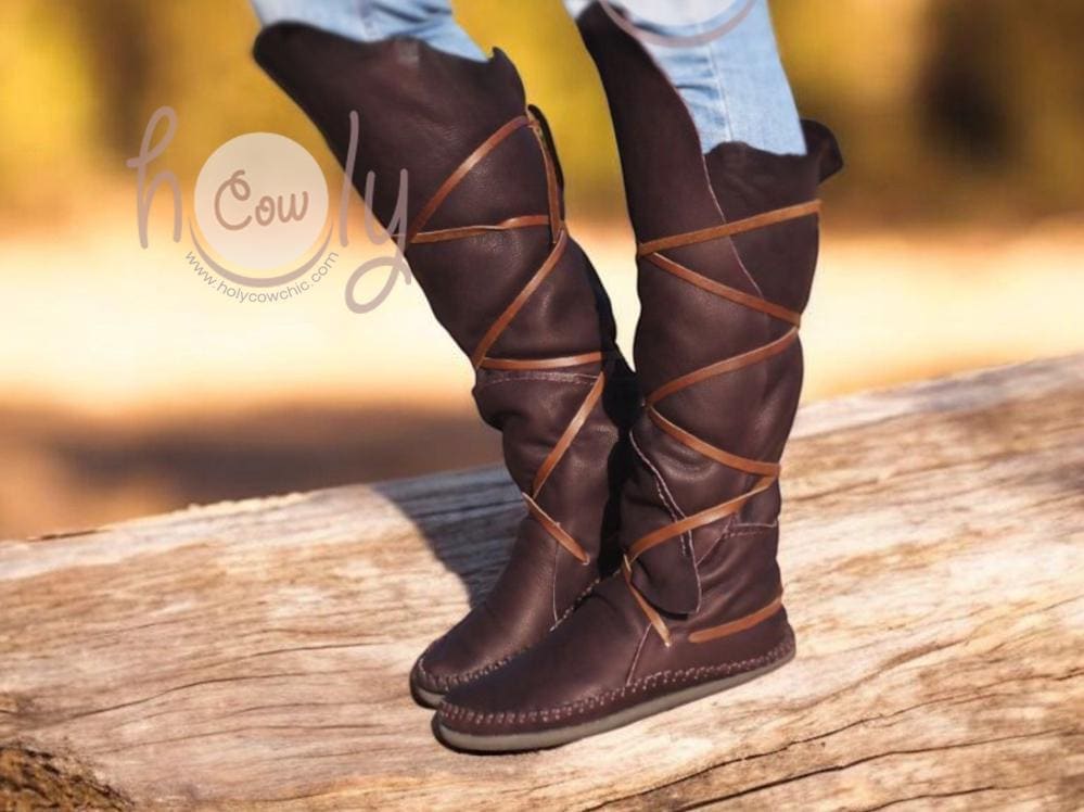 Kniehohe Braune Lederstiefel, Damenstiefel, Renaissance Stiefel, Wikinger Cosplay Piraten Stiefel von holycowchic