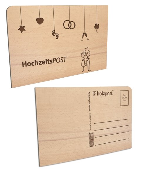 holzpost Hochzeits-Postkarte aus Holz von holzpost