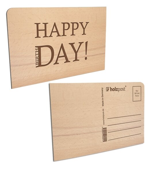 holzpost Postkarte aus Holz "HAPPY DAY" von holzpost