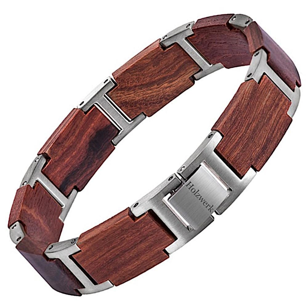 Holzwerk Fennsee Damen, Herren Holz & Edelstahl Armband, Designer Navaho Gliederarmband, Modernes Kettenarmband in Sandelholz Braun, Silber von holzwerkgermany