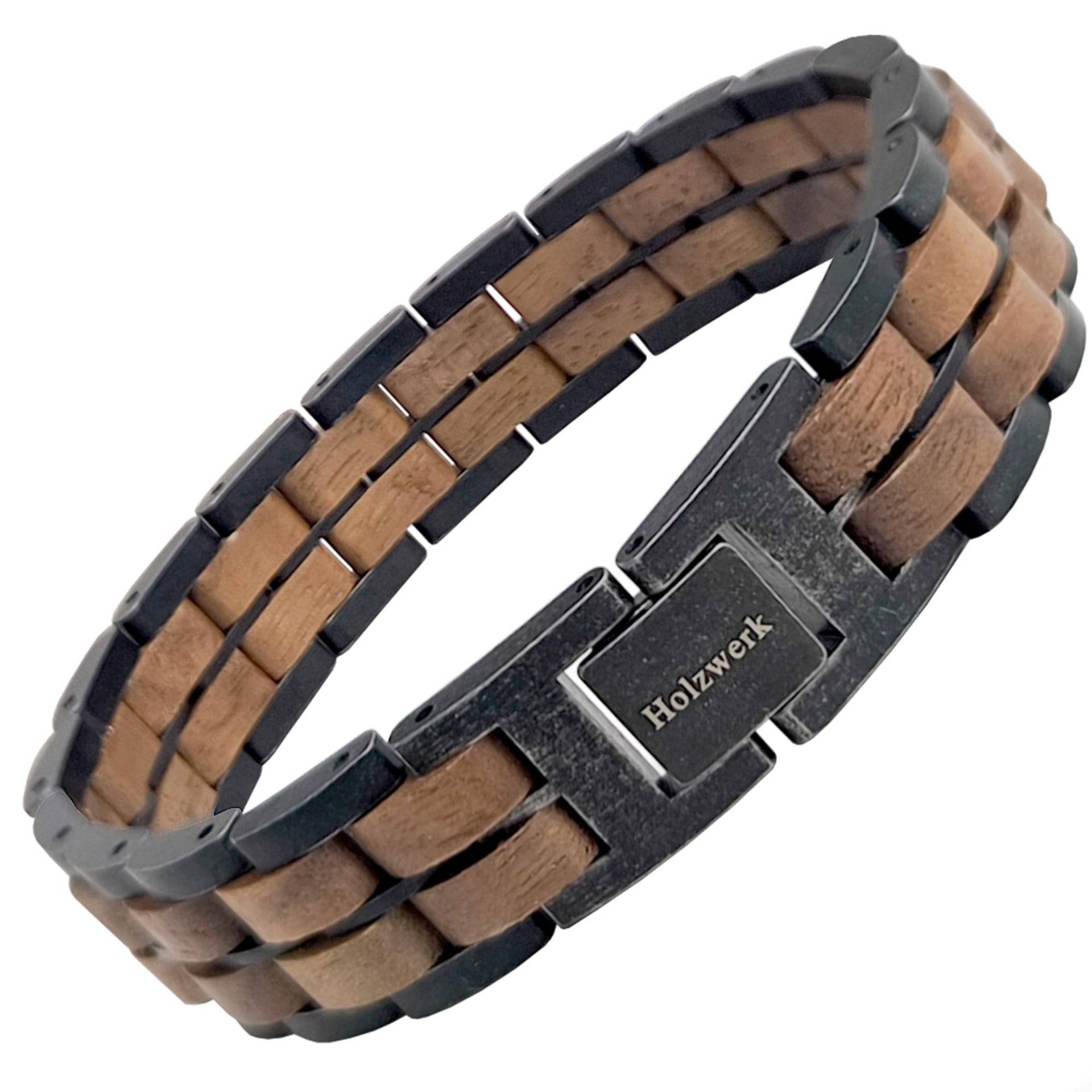 Holzwerk Kriensee Damen, Herren Holz & Edelstahl Armband, Designer Gliederarmband, Modernes Kettenarmband in Walnussholz Braun, Grau von holzwerkgermany
