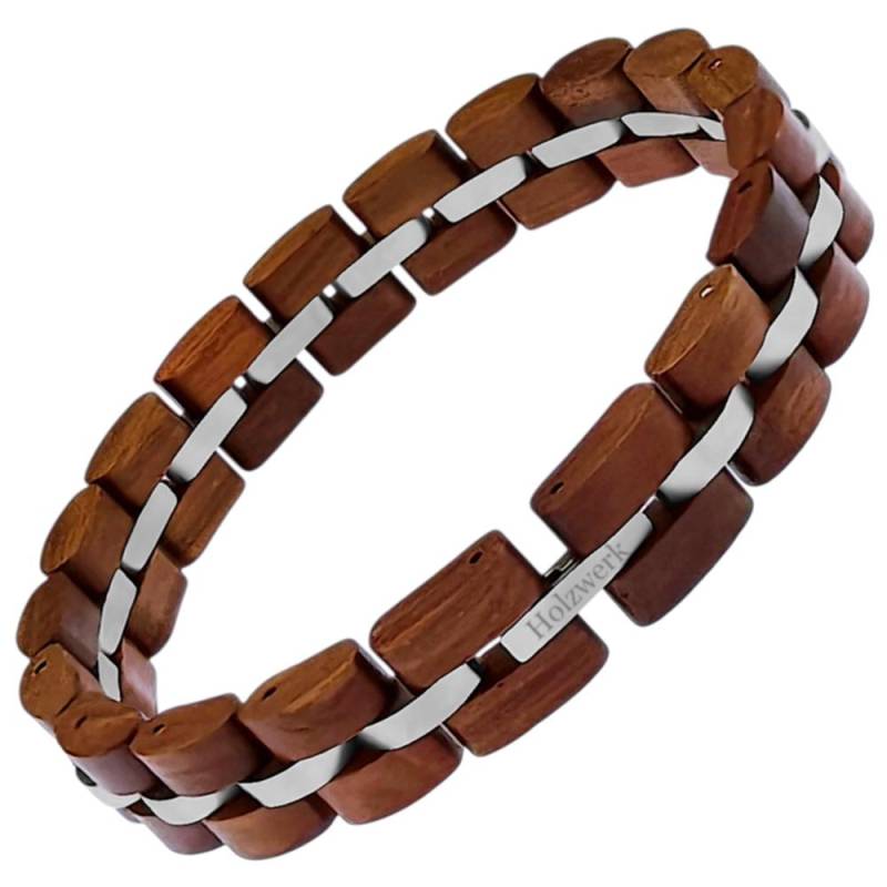 Holzwerk Lehmsee Damen, Herren Holz & Edelstahl Armband, Designer Gliederarmband, Modernes Kettenarmband in Sandelholz Braun, Silber von holzwerkgermany