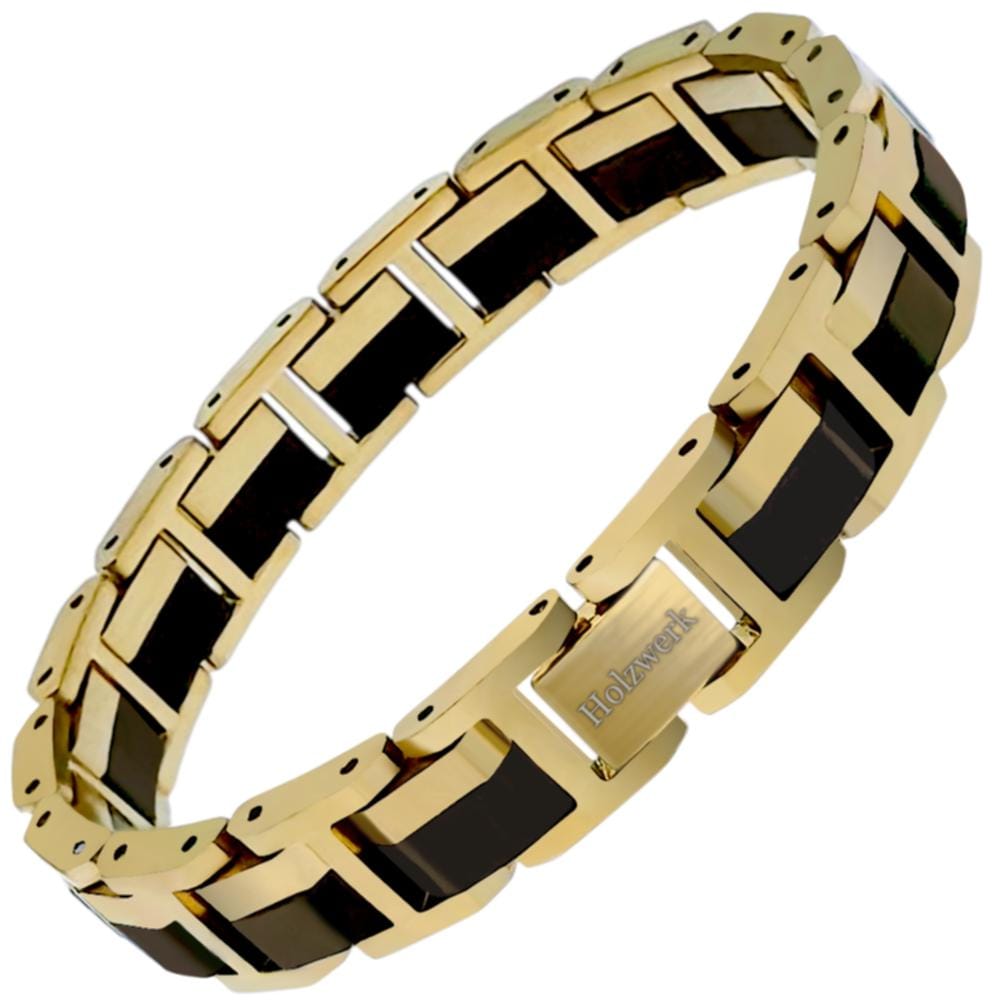 Holzwerk Stafsee Damen, Herren Holz & Edelstahl Armband, Designer Gliederarmband, Modernes Kettenarmband in Ebonyholz Schwarz, Gold von holzwerkgermany