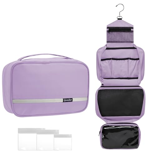 homchen Hängende Toilettentasche Travel Kit für Männer Frauen, Upgrade Große Kapazität Waschtasche Make-up Tasche mit 4 Fächern, Faltbare Kompakte Größe (Lila) von homchen