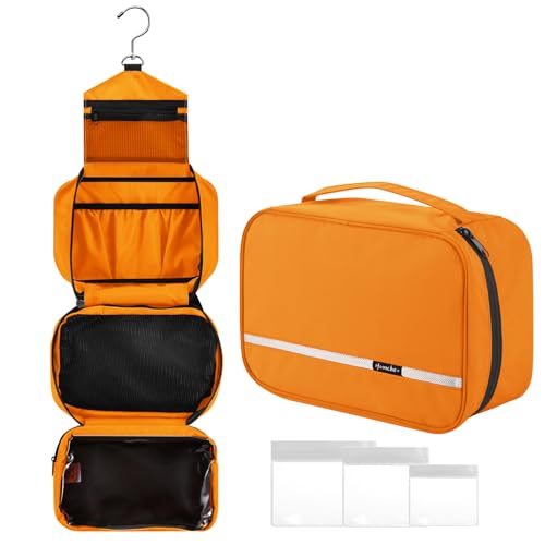 homchen Hängende Toilettentasche Travel Kit für Männer Frauen, Upgrade Große Kapazität Waschtasche Make-up Tasche mit 4 Fächern, Faltbare Kompakte Größe (Orange) von homchen