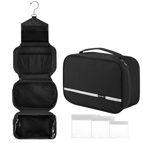 homchen Hängende Toilettentasche Travel Kit für Männer Frauen, Upgrade Große Kapazität Waschtasche Make-up Tasche mit 4 Fächern, Faltbare Kompakte Größe (Schwarz) von homchen
